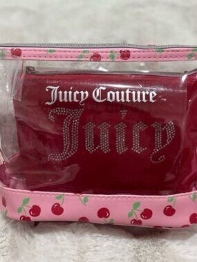 Juicy Couture Clear Cosmetic Bag + Red Rhinestone Pouch
